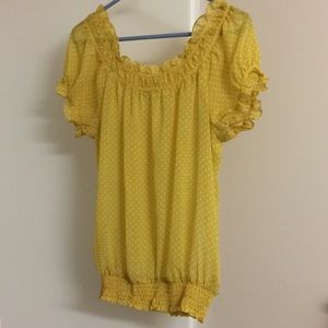 Yellow top with white polka dots
